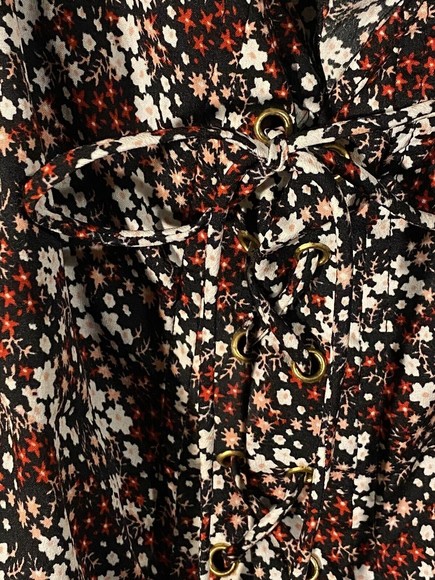 SPEED LIMIT Blouse 2X Womens Multicolor Liberty Florals Ruffled Lace Up Neckline - Picture 5 of 12